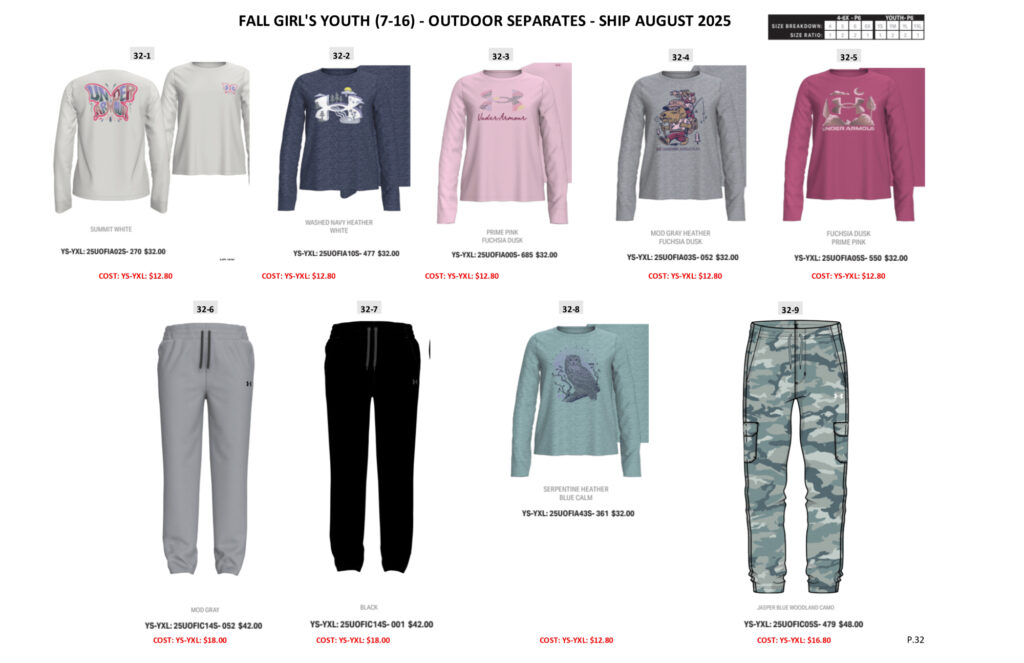 FALL GIRL’S YOUTH (7-16) – OUTDOOR SEPARATES – SHIP AUGUST 2025